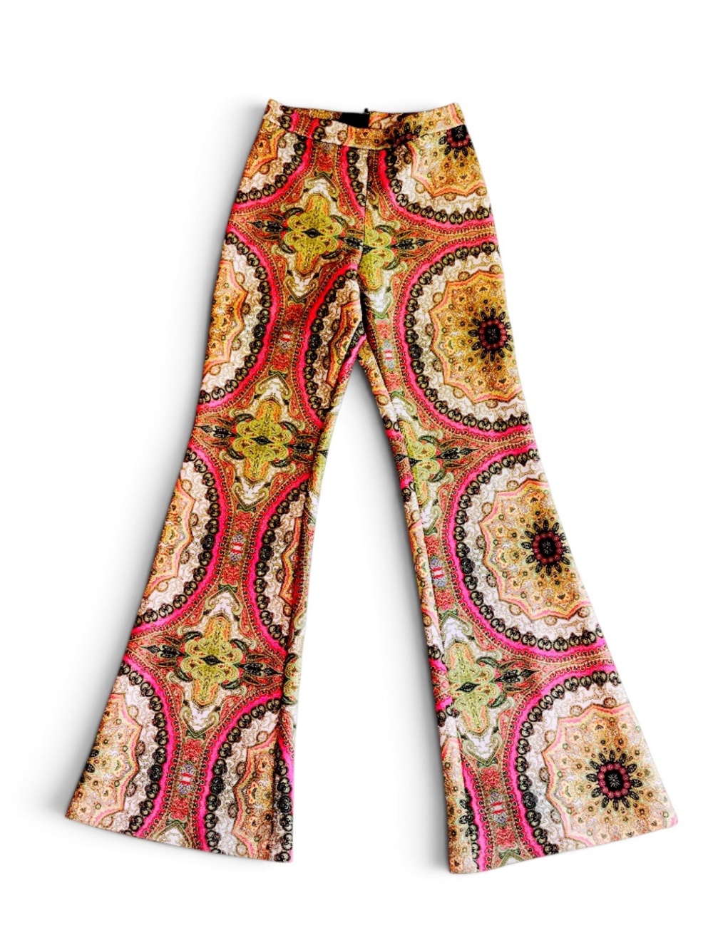 Cynthia Rowley Bonded Baroque Pink and Green Print Flare Pants Size 2 - Picture 2 of 7
